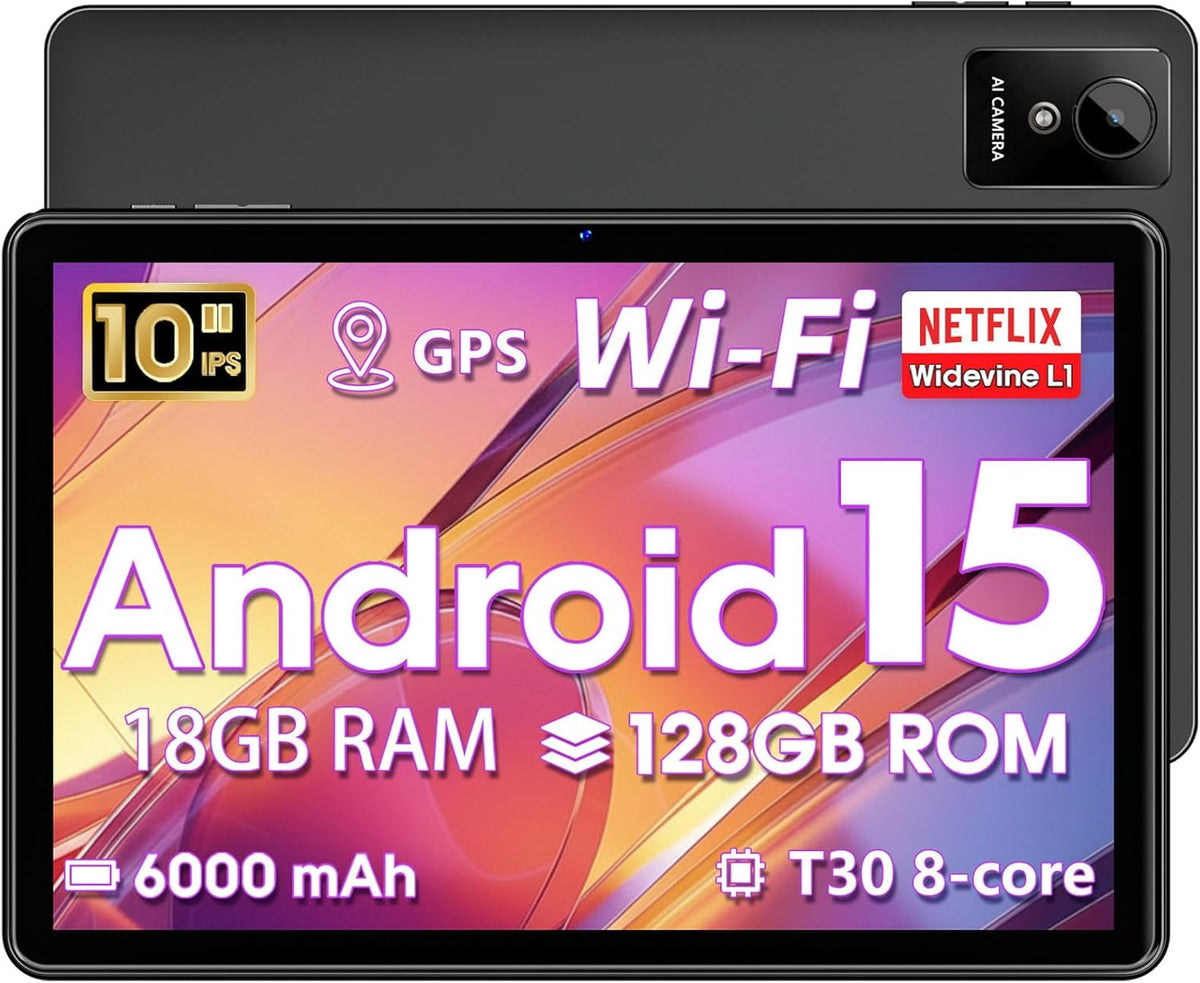 Tablet 10 tums Android 15 med 18 GB RAM 128 G ROM, Octa-Core