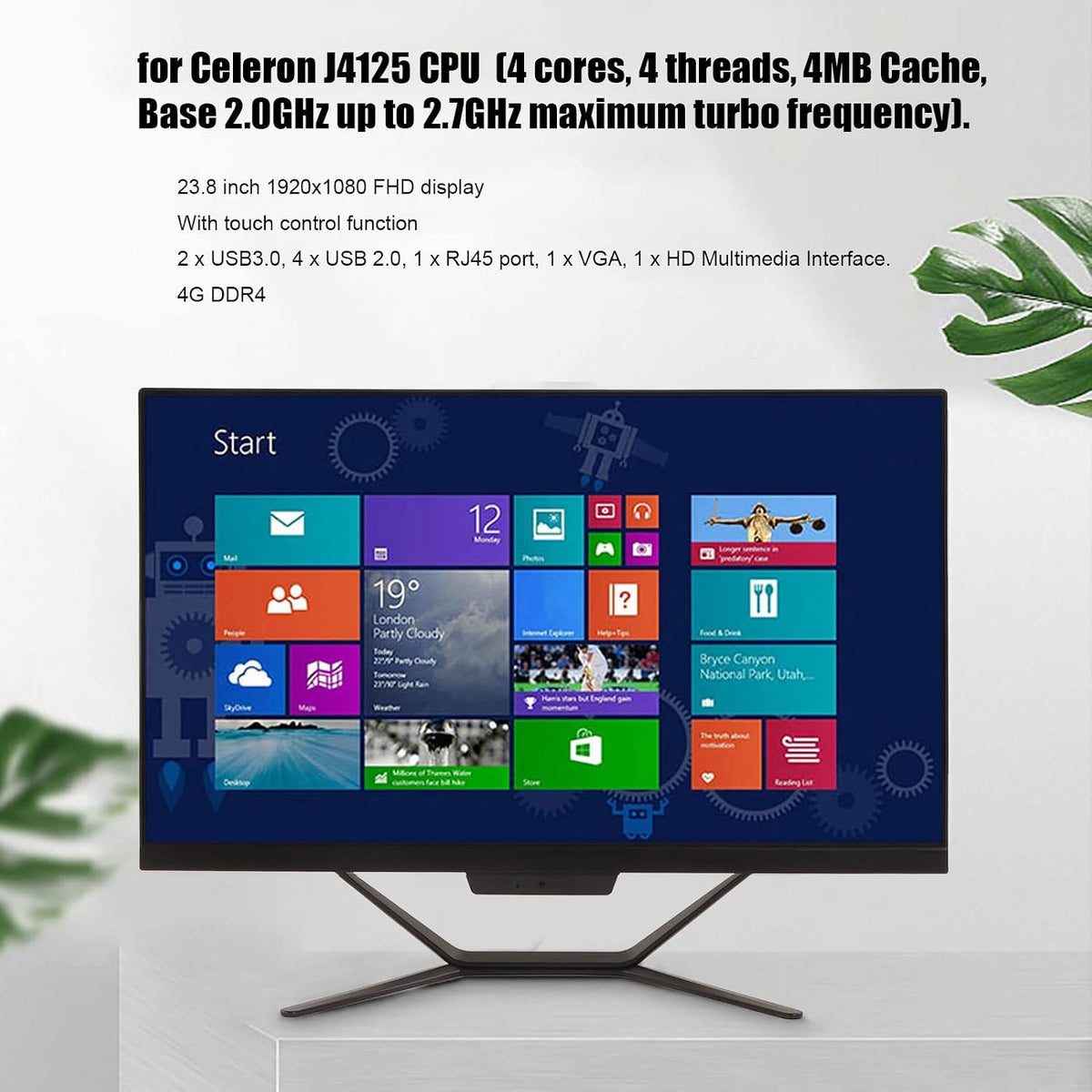 Allt-i-ett PC, 23,8 FHD 4G DDR4 AIO PC med EU Plug for Business (4+128G EU-kontakt)