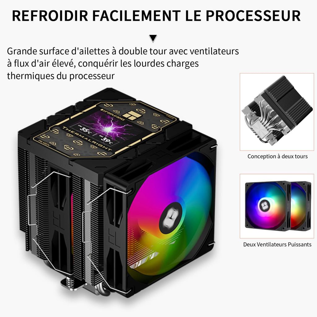 Thermalright Peerless Assassin 120 Vision ARGB svart CPU-kylare, PC-kylning med 6 värmerör, 2,8-tums magnetisk skärm (320 x 240 upplösning), för AMD AM4/AM5 och Intel LGA1700/1851