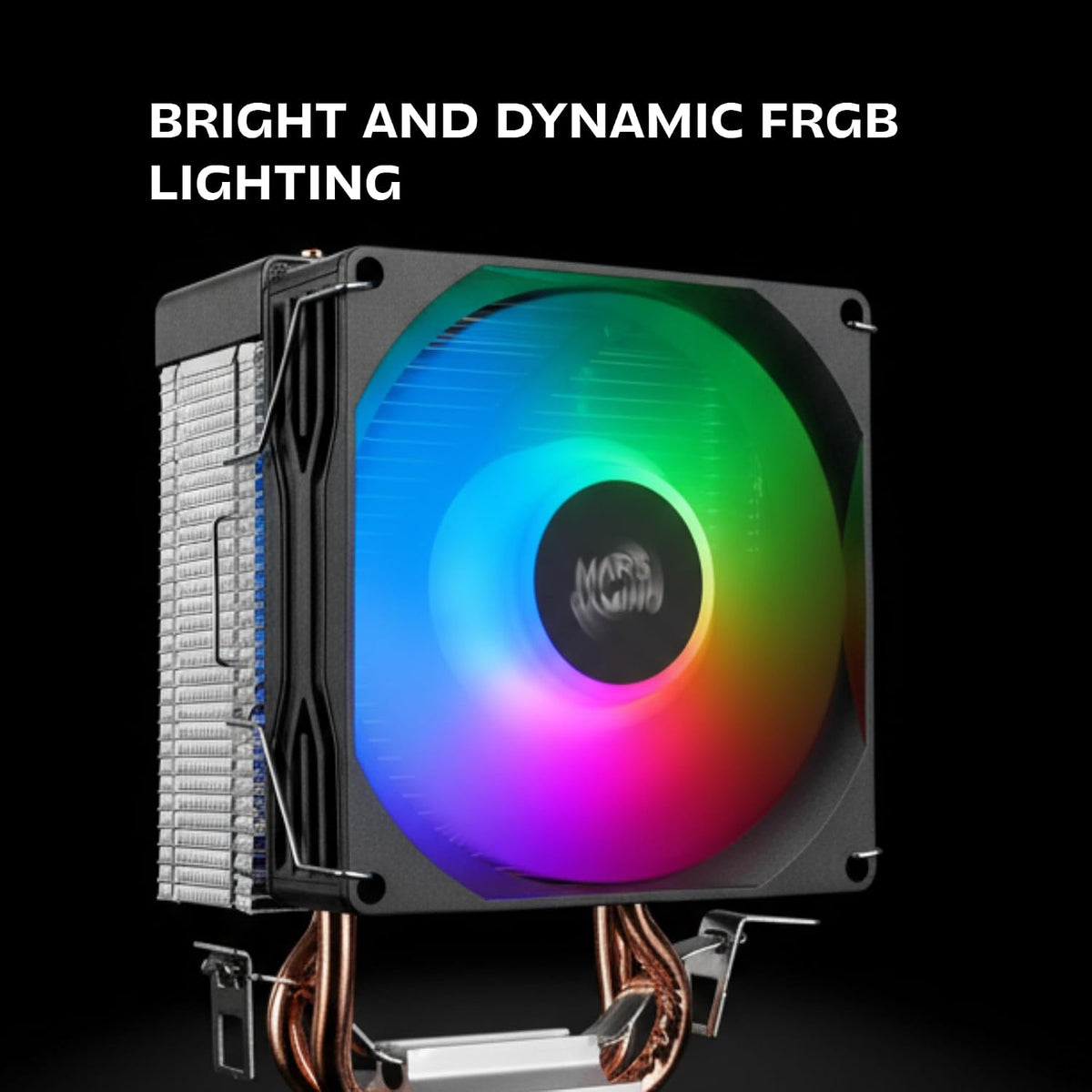 Mars Gaming MCPU-X2, CPU-kylare 150W TDP, 2x värmerör, PWM FDB-fläkt, FRGB-Belysning, Kompakt SFF/Mini-ITX-Design, Aluminiumflänsar, PC-Kylare Med Intel- Och AMD-Kompatibilitet, Svart