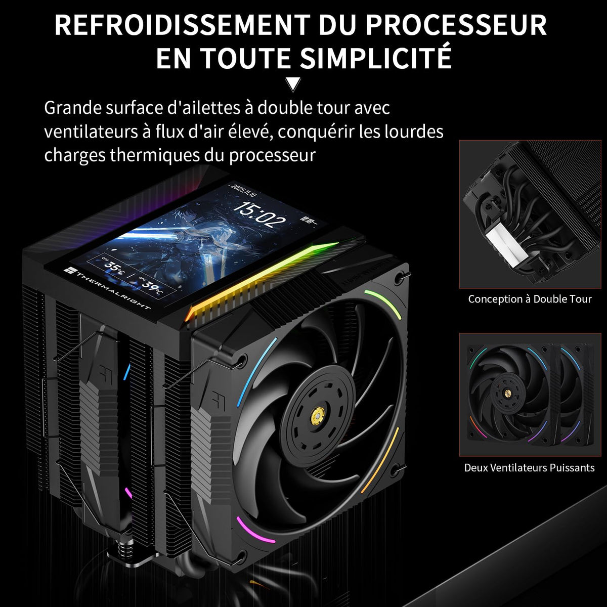Thermalright Peerless Assassin 120 VISION MAX ARGB Black CPU-kylare, PC-kylare med 6 värmerör, 5-tums magnetisk display, 480 x 854 upplösning, för AM4/AM5 Intel LGA1700/1851