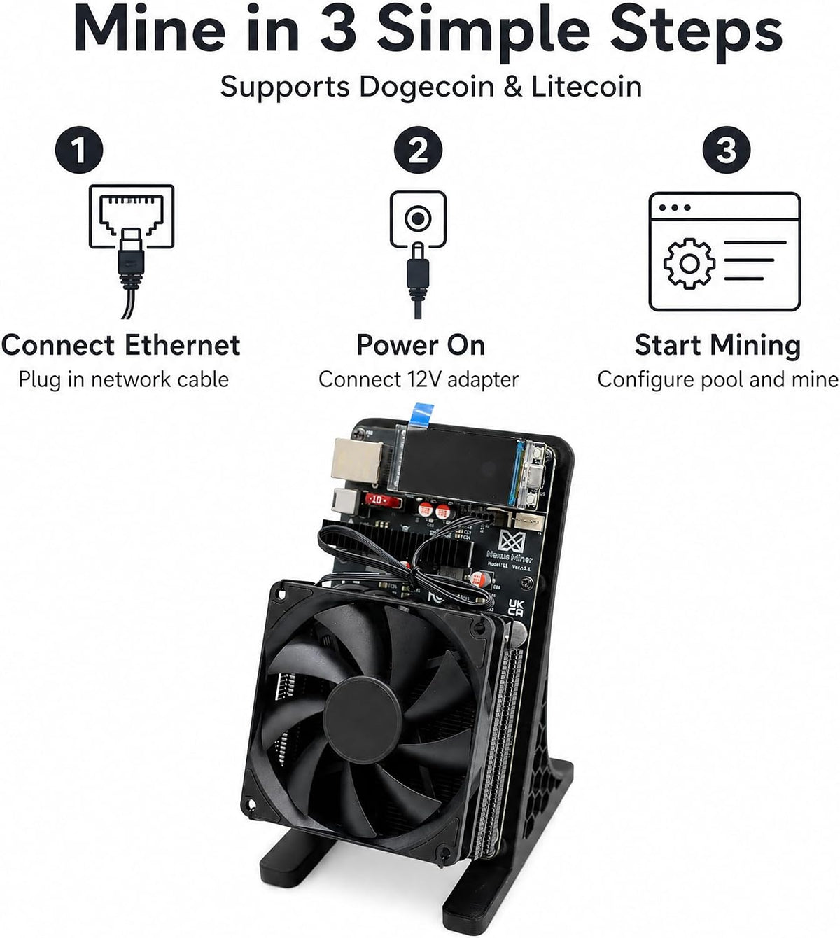 New Nexus L1 ASIC Miner 330 MH/s 70W Låg Strömförbrukning, Kompatibel med Dogecoin & Litecoin, Tyst Fläkt, Inbyggt WiFi - Kryptobrytningsmaskin för Hem & Kontor