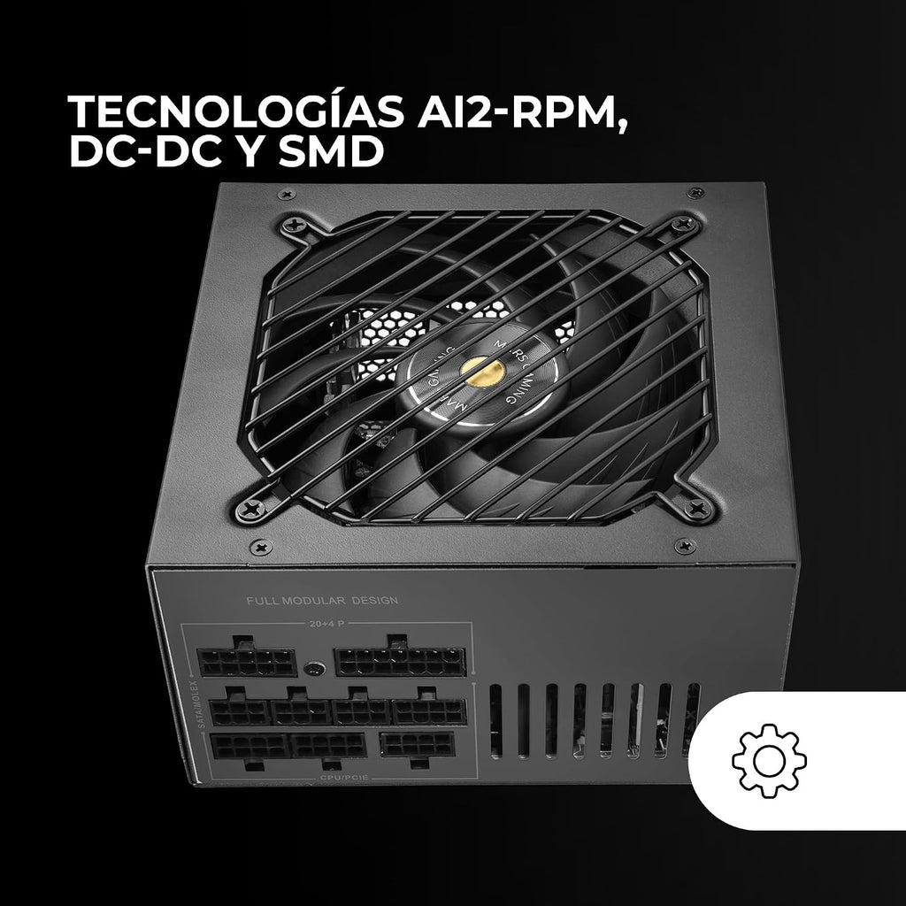 MARS GAMING MPB750SIM, Fullmodulärt ATX 750W Nätaggregat, 7 Års Garanti, 80Plus Bronze 230V EU, 90% Effektivitet, 140mm SI Extreme Silence Fläkt, AI2-RPM, DC-DC och SMD Teknologier, Svart