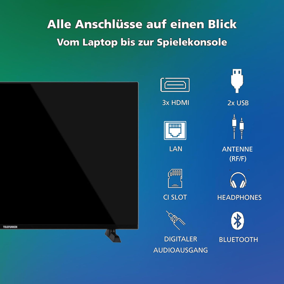 Telefunken QLED VIDAA QU50VP750S Smart TV 50 tum 4K UHD, HDR med Dolby Vision, Dolby Atmos, trippel tuner och 6 månader HD+ ingår, svart