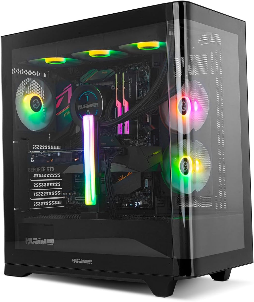NOX XTREME PRODUCTS Hummer Galaxy - Datorchassi, Ramlöst Härdat Glas, 4x 120mm PWM Fläktar, Plats för 10 Fläktar, USB-C och USB 3.0, ARGB Hub Controller, ATX/M-ATX/ITX, Svart
