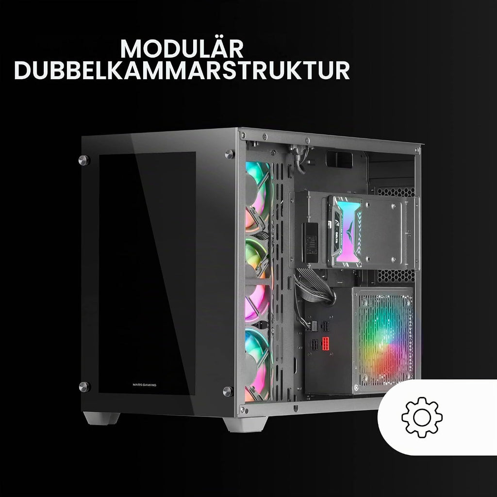 Mars Gaming MC-S1 svart, kompakt Micro-ATX Gaming PC-hölje, ARGB belysning 12 lägen, FRGB-fläkt, Full Side Window, MCS1