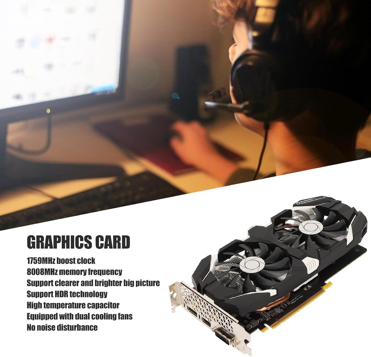 1060 GDDR5 Dual Fan Desktop PC Grafikkort 4K HDR 8008MHz för 1060 6GB, 1060 5GB, 1060 3GBGTX 1060 6GB, 1060 5GB, 1060 3GB.(6 GB)