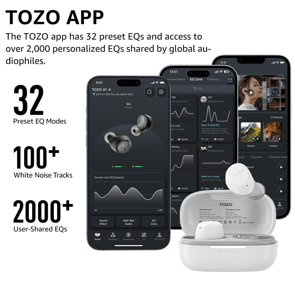 TOZO A1 Wireless Earbuds Bluetooth 5.3 Light Weight in Ear Headphones