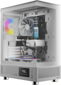 GAMDIAS ATLAS E1 WH Gaming ATX Mid Tower Datorfodral, anpassad bildskärm med programvara, 3 x 120 mm ARGB-fläktar (2 baksida), panorama härdat glasskärm, perforerad luftflödesventil PSU-kammare, vit
