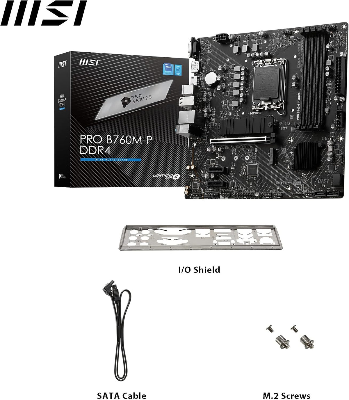 MSI PRO B760M-P DDR4 moderkort, Micro-ATX - Stöder Intel 12:e och 13:e generationens kärnprocessorer, LGA 1700 - DDR4 Memory Boost 4800+MHz/OC, PCIe 4.0 x16-kortplats, M.2 Gen4-kortplatser, olika