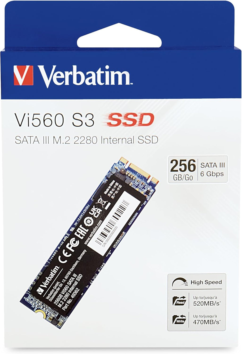 Verbatim Vi560 S3 SSD, intern SSD-enhet med 1 TB datalagring, Solid State Drive med SATA III M.2 2280 och 3D NAND-teknik, svart, perfekt för bärbar dator och Ultrabook
