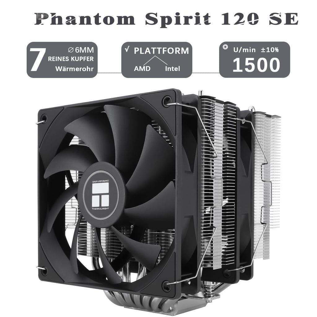 TR-Thermalright Phantom Spirit 120 SE ARGB CPU Kühler, Doppelturm med 7 värmepipor, dubbel TL-C12B V2 PWM-kabel, för AM5/AM4, Intel lga1851/1700/115x/1200,154 mm, hög dator, Kühlung