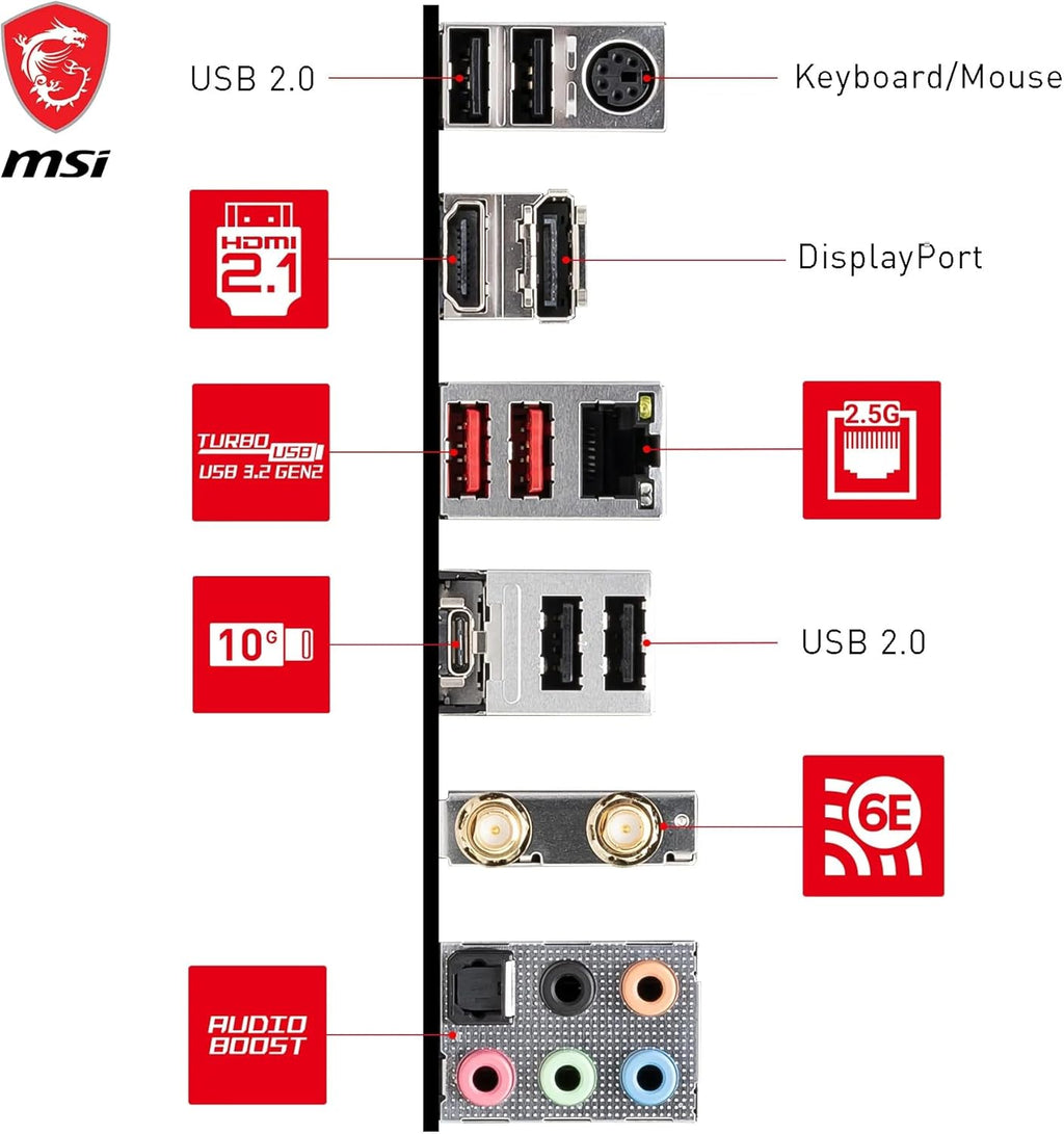 MSI PRO B760M-P DDR4 moderkort, Micro-ATX - Stöder Intel 12:e och 13:e generationens kärnprocessorer, LGA 1700 - DDR4 Memory Boost 4800+MHz/OC, PCIe 4.0 x16-kortplats, M.2 Gen4-kortplatser, olika