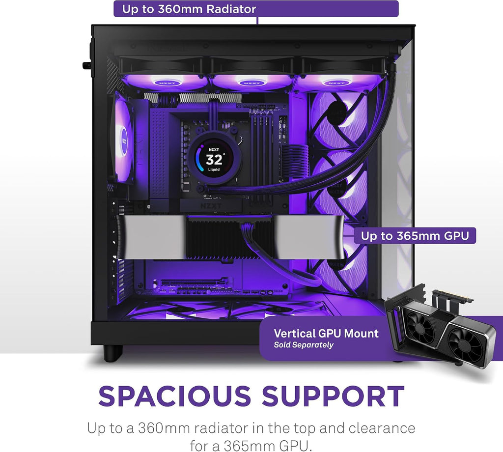 NZXT H6 RGB+ - Kompakt Dubbelkammare ATX PC-chassi - Vit