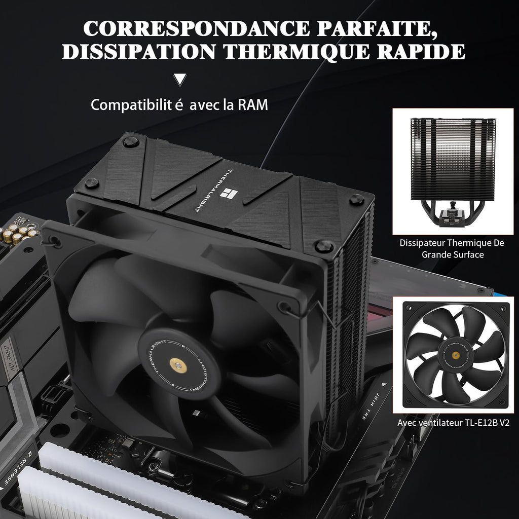 TR Assassin Spirit 120 EVO CPU-kylare, svart 120 mm PWM tyst fläkt, ARGB CPU Air Cooler, AGHP 4:e teknik, stöder Intel lga1700/1150/1151/1200, AMD AM4 AM5, guldkylare