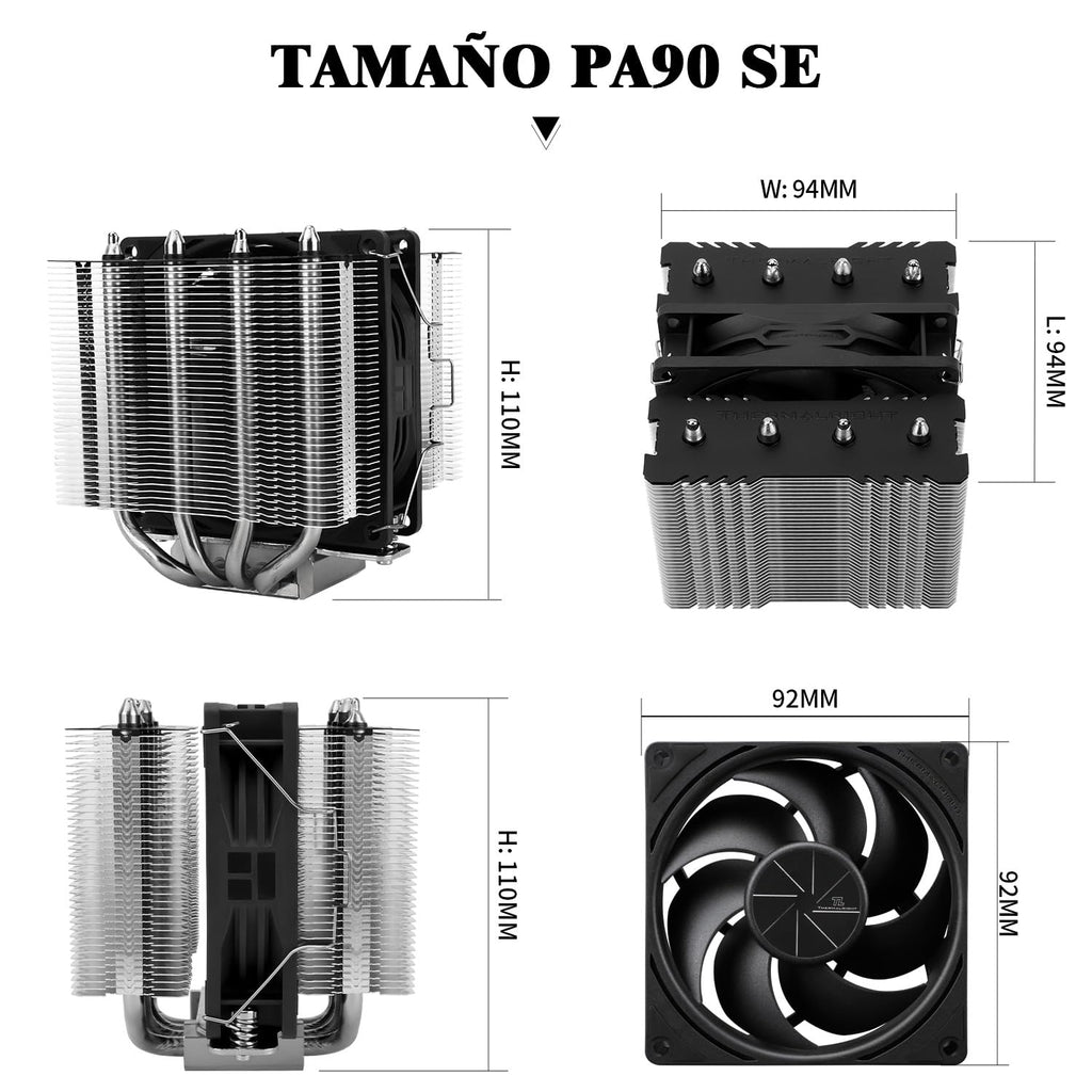 TR Peerless Assassin 90 SE Dual-Tower CPU Cooler, med kylfläns i aluminium, högpresterande kylare med 4 värmerör för PC, Intel 1700/115X/1200/1851; AMD:AM4/AM5 110 mm hög.