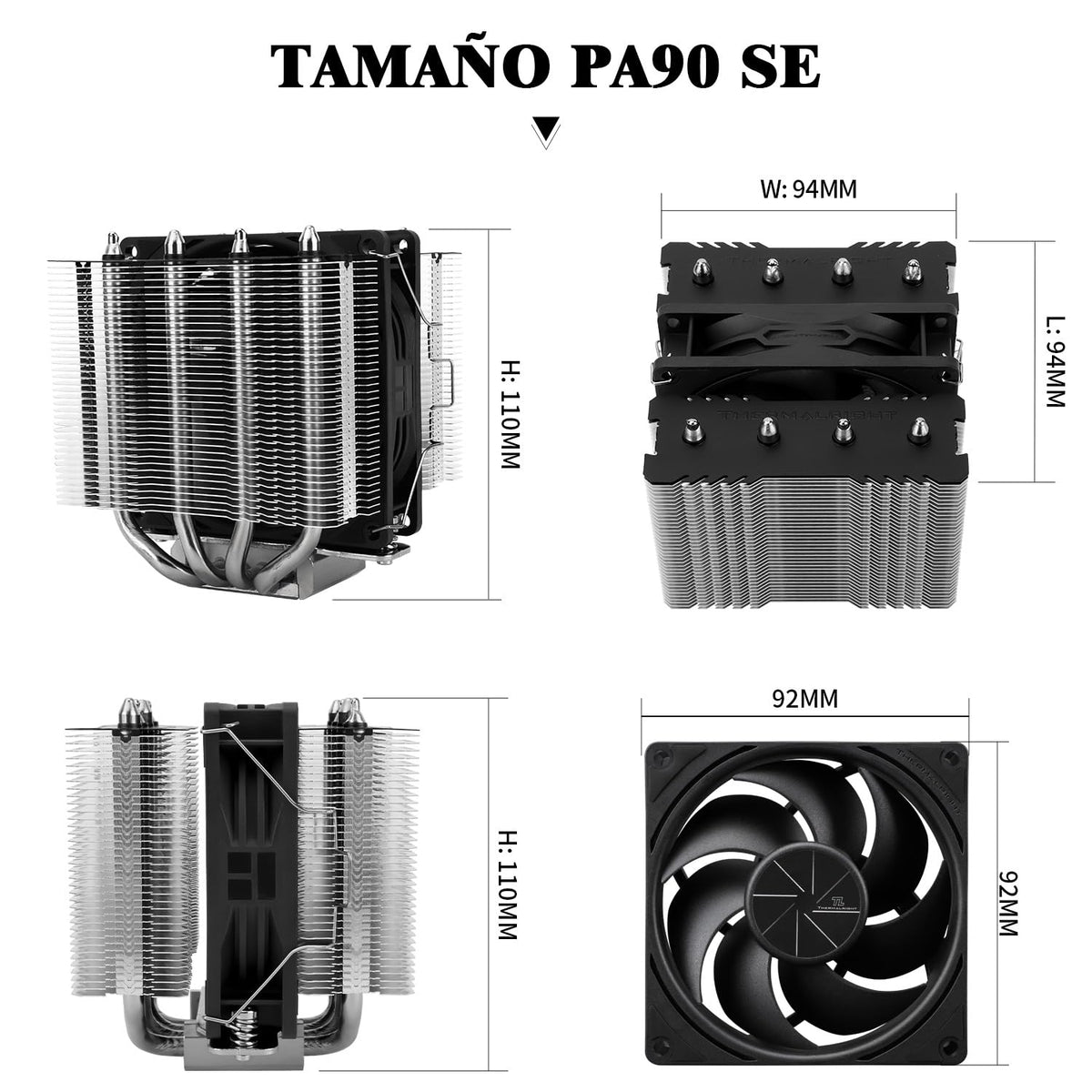 TR Peerless Assassin 90 SE Dual-Tower CPU Cooler, med kylfläns i aluminium, högpresterande kylare med 4 värmerör för PC, Intel 1700/115X/1200/1851; AMD:AM4/AM5 110 mm hög.