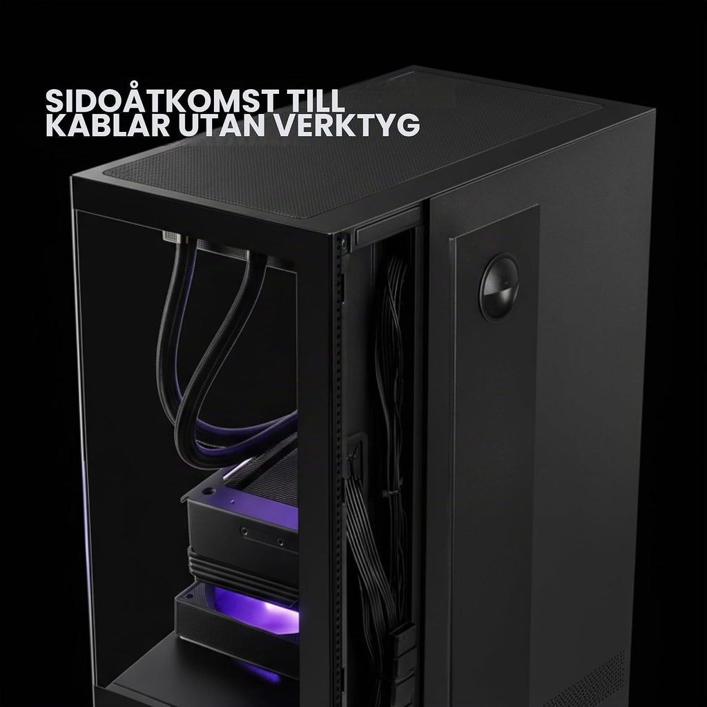 Mars Gaming MC-PULSAR, ATX Gaming-chassi, Frontal LCD-Skärm i Realtid, Dubbla Härdat Glas Fram Och Sida, Kabelhanteringssystem CABLEHATCH, Vätskekylning upp till 240mm, Svart