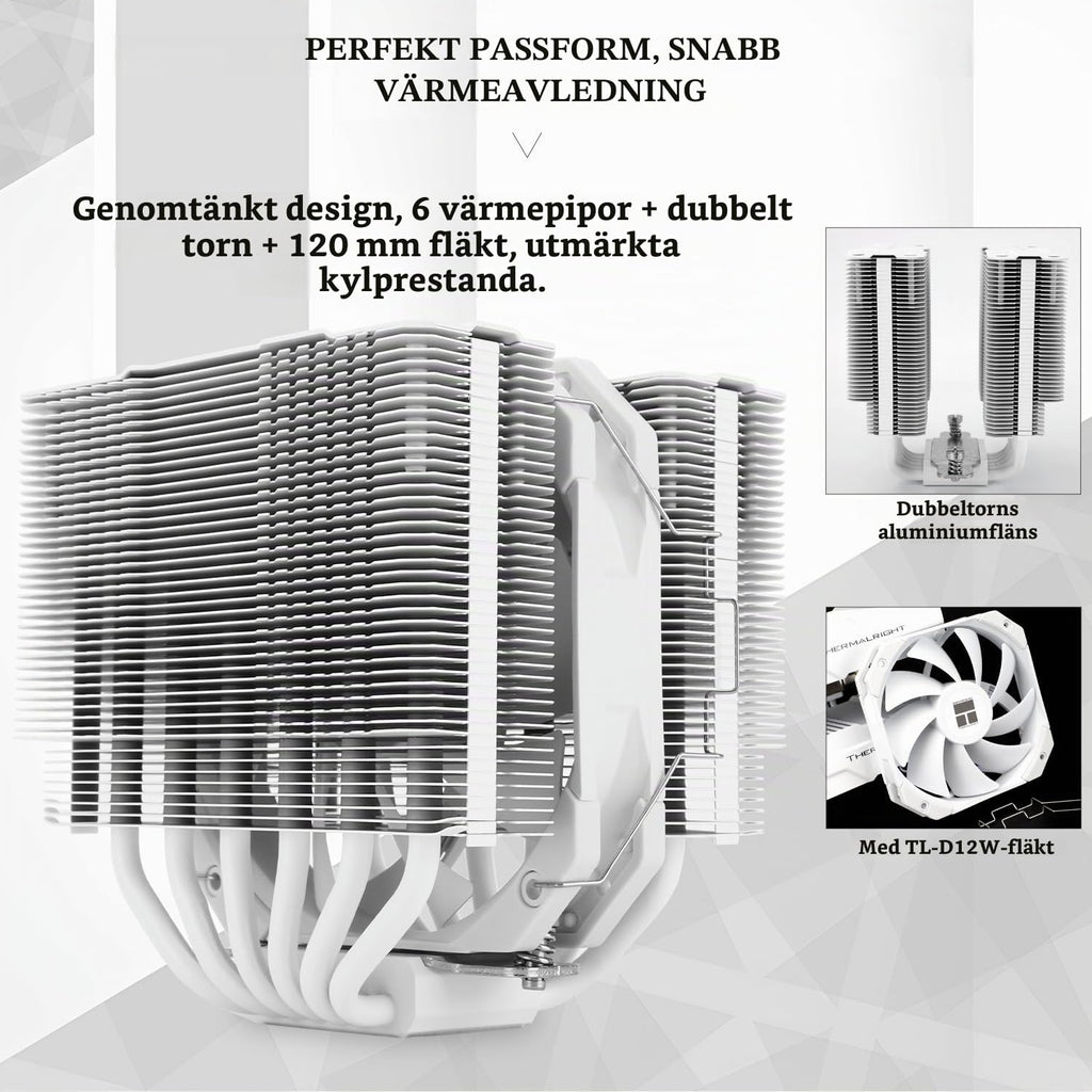 TR Peerless Assassin 120 Mini, vita, 6 värmerör, PC-kylning, Dual-Tower, kylning av datorprocessorn för AMD: AM4 AM5/Intel LGA 1700/1851/115X/1200/2011