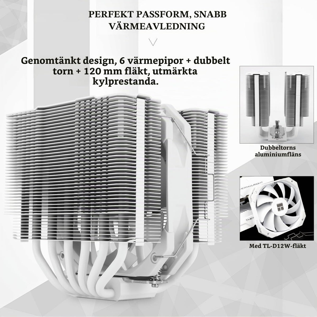TR Peerless Assassin 120 Mini, vita, 6 värmerör, PC-kylning, Dual-Tower, kylning av datorprocessorn för AMD: AM4 AM5/Intel LGA 1700/1851/115X/1200/2011