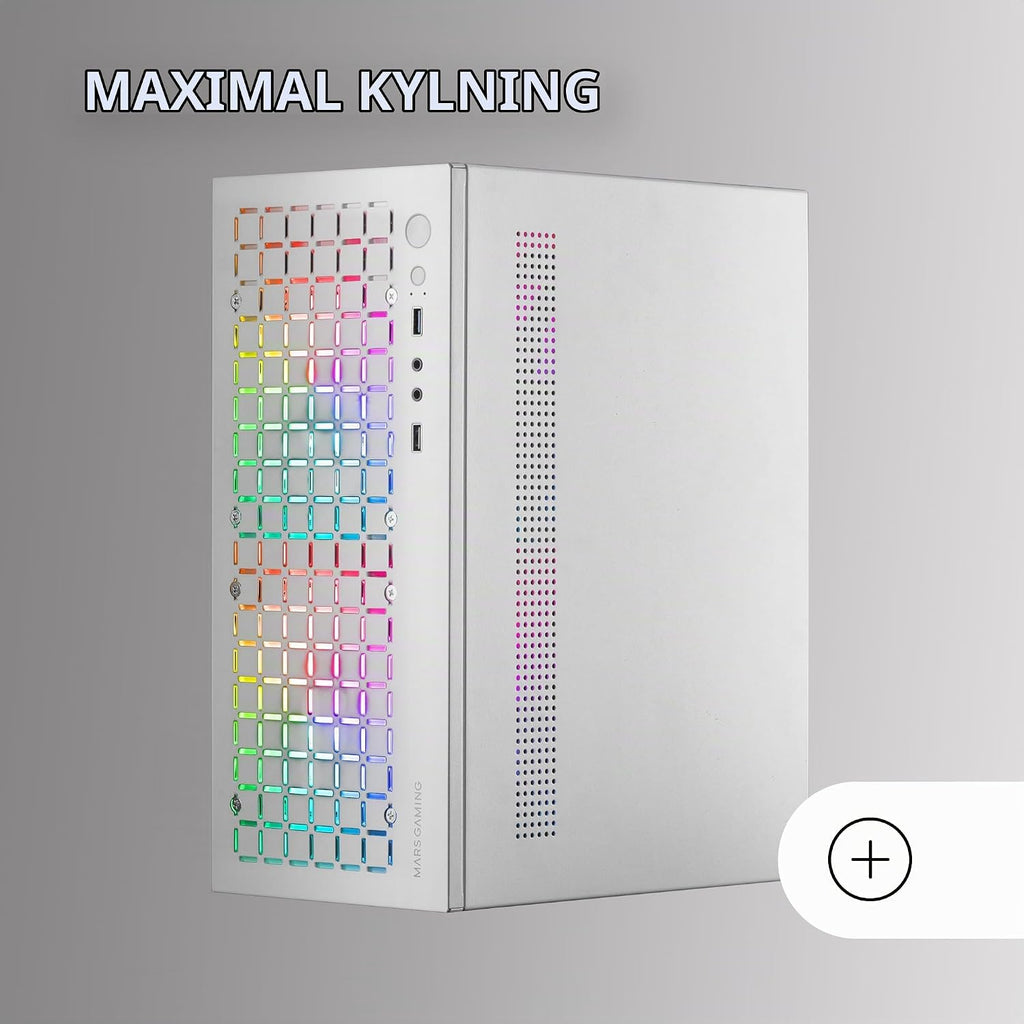 Mars Gaming MC-S1, ultrakompakt Micro-ATX PC-fodral, ARGB frontbelysning 12 lägen, FRGB-fläkt, spelfodral för helsidofönster, stöder vätskekylare upp till 120 mm, rosa