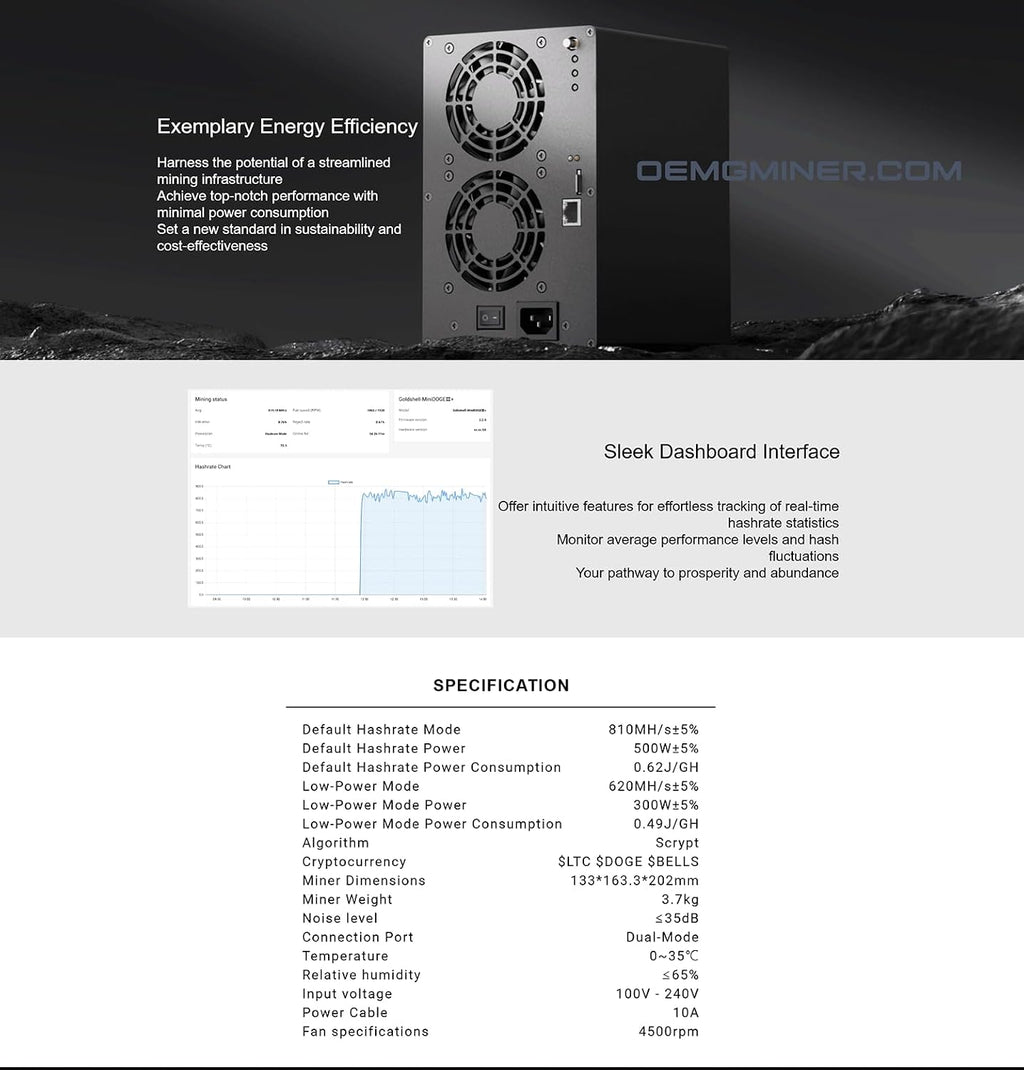 Ny Goldshell Mini Doge Plus ASIC Miner för Doge Coin & LTC Hashrate 810 m 500 W ström med nätsladd