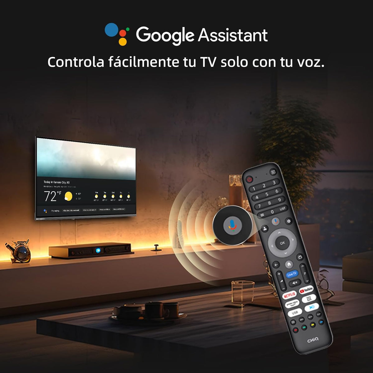 Google QLED 4K UHD CHiQ 50QA10 50" HDR10, VRR och ALLM ultratunn ramlös Dolby Audio Wi-FI dubbelband