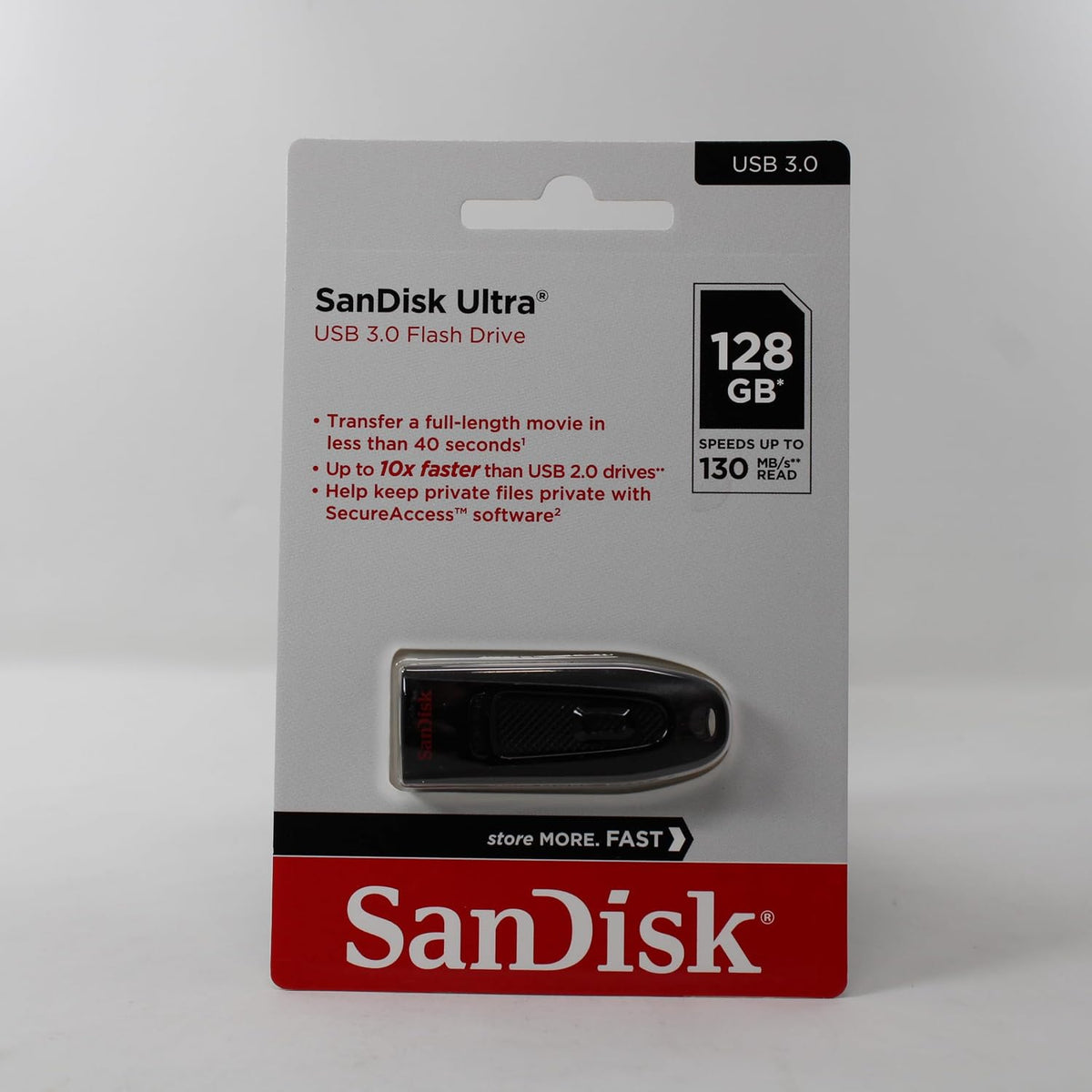 SanDisk Ultra 128 GB, USB 3.0 flash drive, with up to 130 MB/s read speed, Black