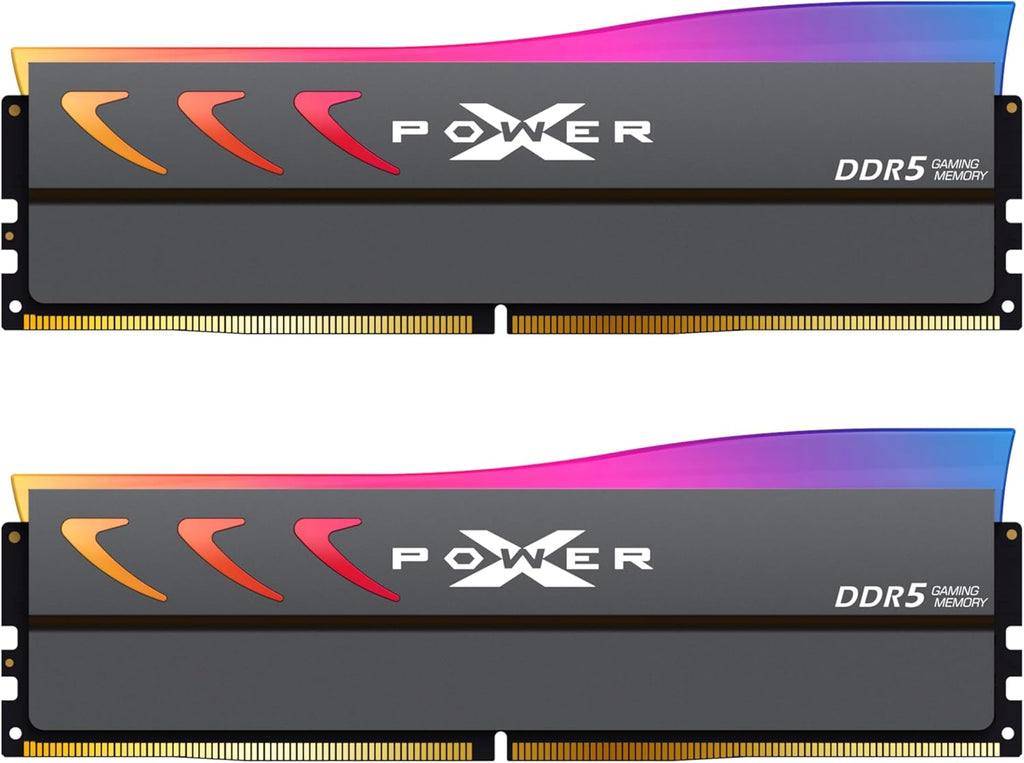 Silicon Power DDR5 32 GB (2 x 16 GB) storm RGB 6000 MT/s (PC5-48000) 288-stifts CL36 1,35 V UDIMM skrivbordsminne modul RAM SP032GXLWU60FFDK grå