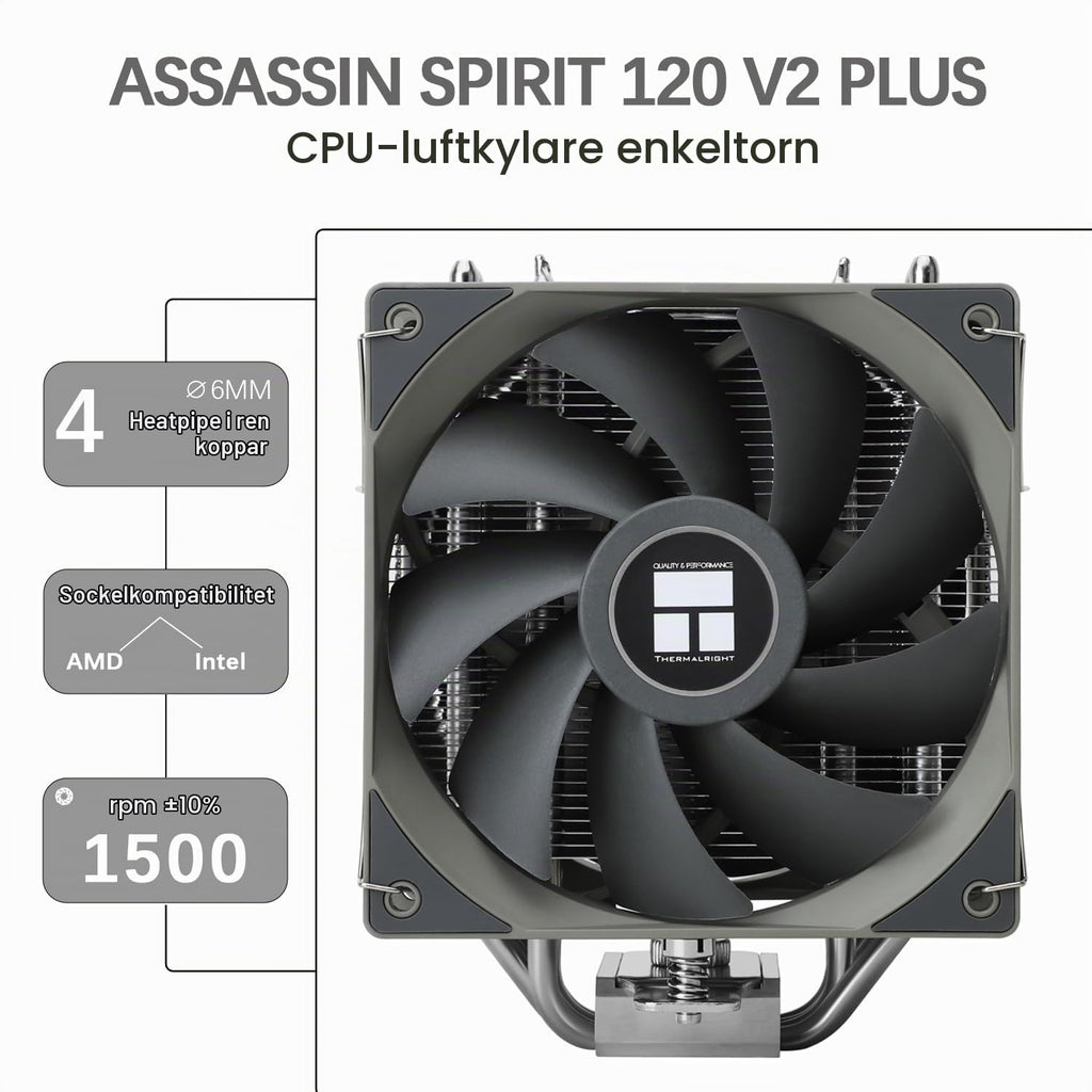 TR-Thermalright Assassin Spirit 120 V2 PLUS CPU-kylare, dubbeltyst fläkt CPU luftkylare, 1 500 varv/min, kompatibel med Intel LGA1851/1700/1150/1151/1200 och AMD AM5/AM4