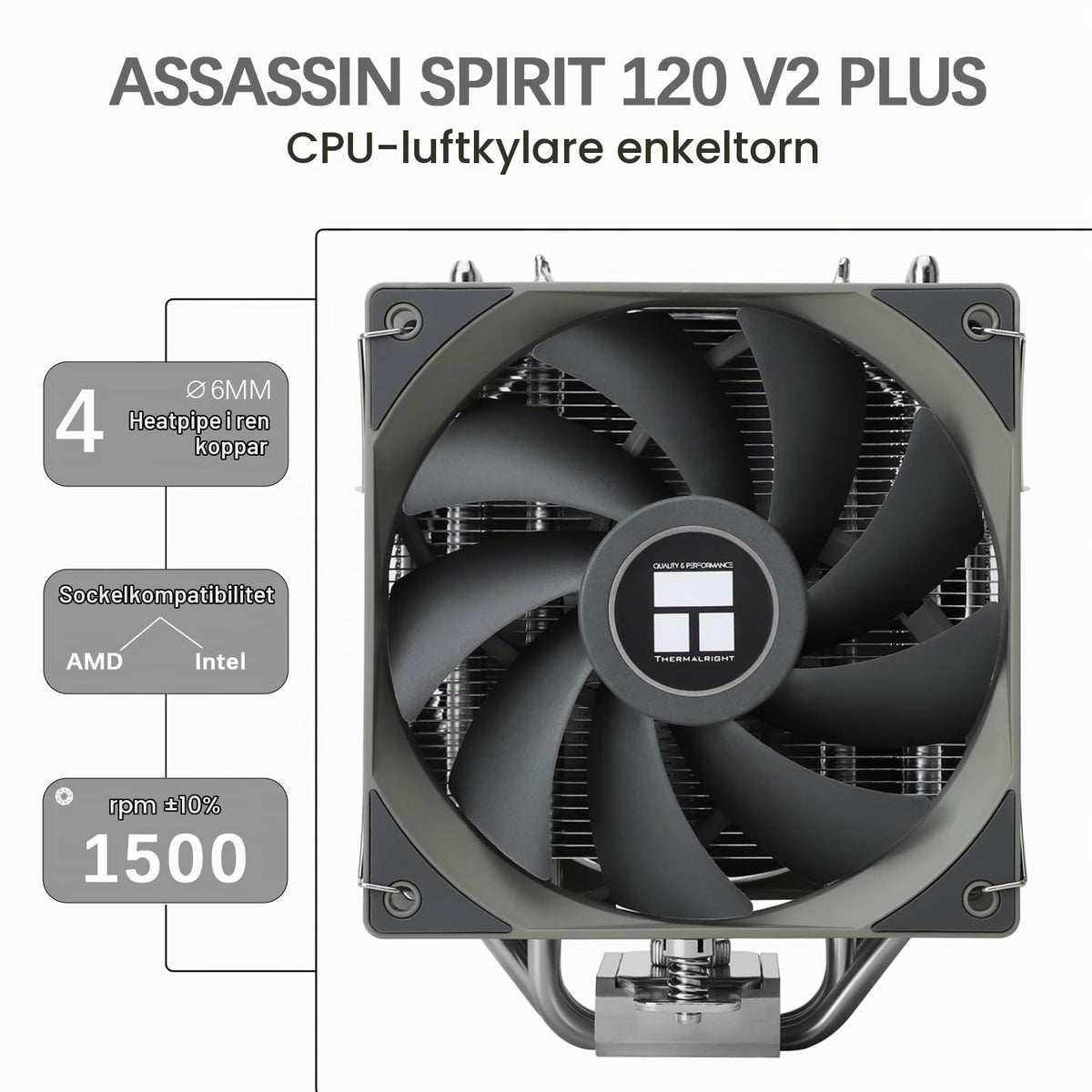 TR-Thermalright Assassin Spirit 120 V2 PLUS CPU-kylare, dubbeltyst fläkt CPU luftkylare, 1 500 varv/min, kompatibel med Intel LGA1851/1700/1150/1151/1200 och AMD AM5/AM4