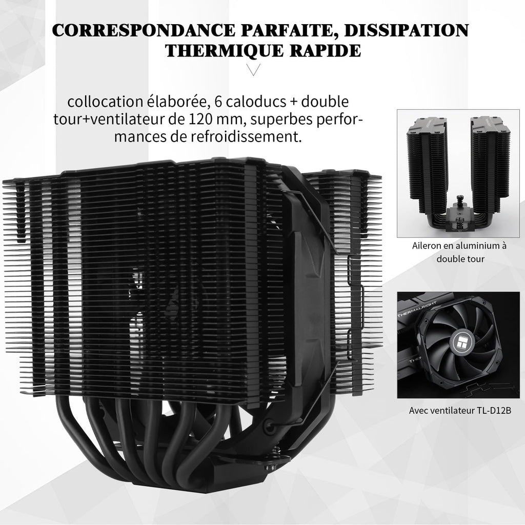 Thermalright Peerless Assassin 120 MINI Svart CPU, 6 värmeledningar, 120 mm, PWM-fläkt TL-D12B, höjd 135 mm, dubbeltorns-kylning, för AMD AM4 AM5/Intel LGA 1851/1700/1150/1151/1200/2011