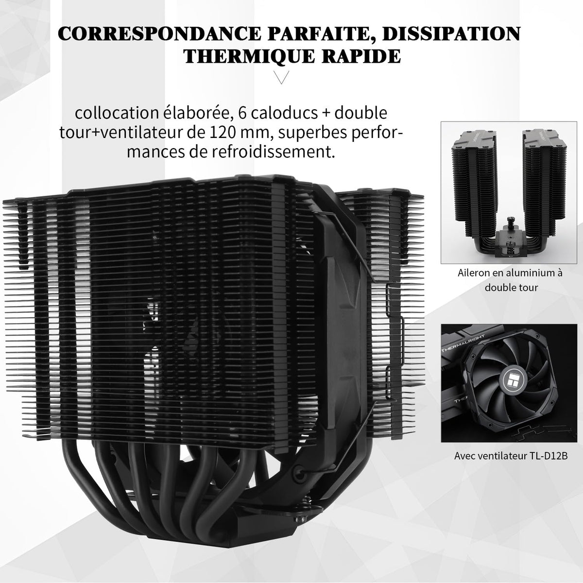 Thermalright Peerless Assassin 120 MINI Svart CPU, 6 värmeledningar, 120 mm, PWM-fläkt TL-D12B, höjd 135 mm, dubbeltorns-kylning, för AMD AM4 AM5/Intel LGA 1851/1700/1150/1151/1200/2011