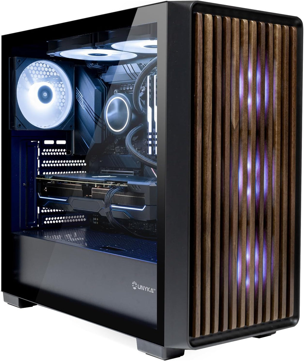 UNYKAch Revelat Madeira Black ATX-fodral med härdat glassida, lämpligt för kort upp till 425 mm och vätskekylning upp till 360 mm