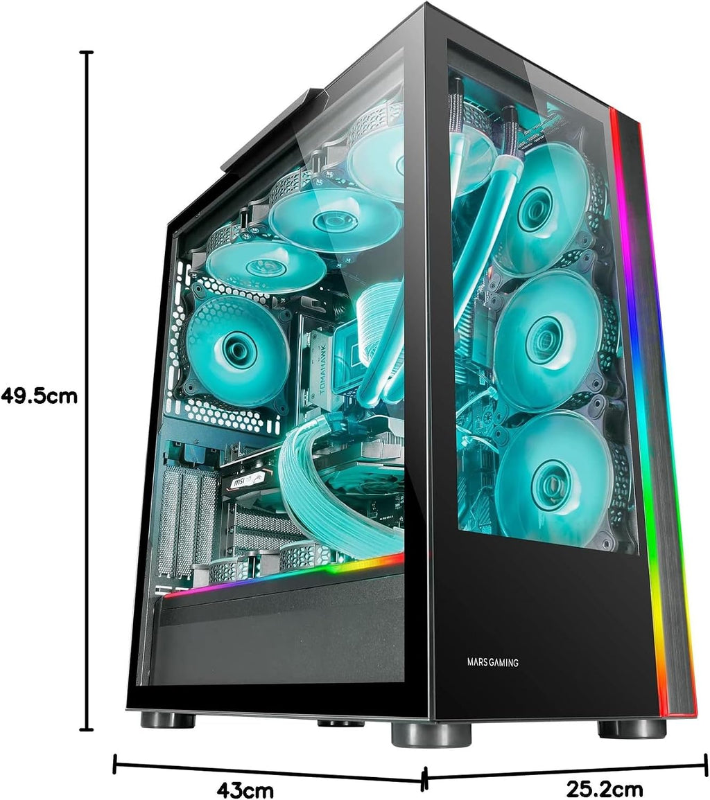 Mars Gaming MC-S1 svart, kompakt Micro-ATX Gaming PC-hölje, ARGB belysning 12 lägen, FRGB-fläkt, Full Side Window, MCS1