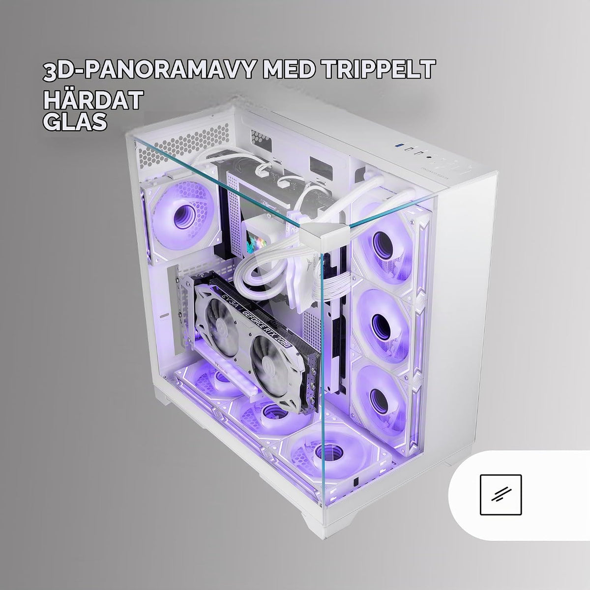 MARSGAMING MC-VISION, Gamingchassi ATX, Tredubbelt Ramlöst Härdat Glas, Dubbelkammardesign, Kompatibel med Moderkort med Omvänd Kontakt, Fullt Stöd för Vätskekylning, Vit