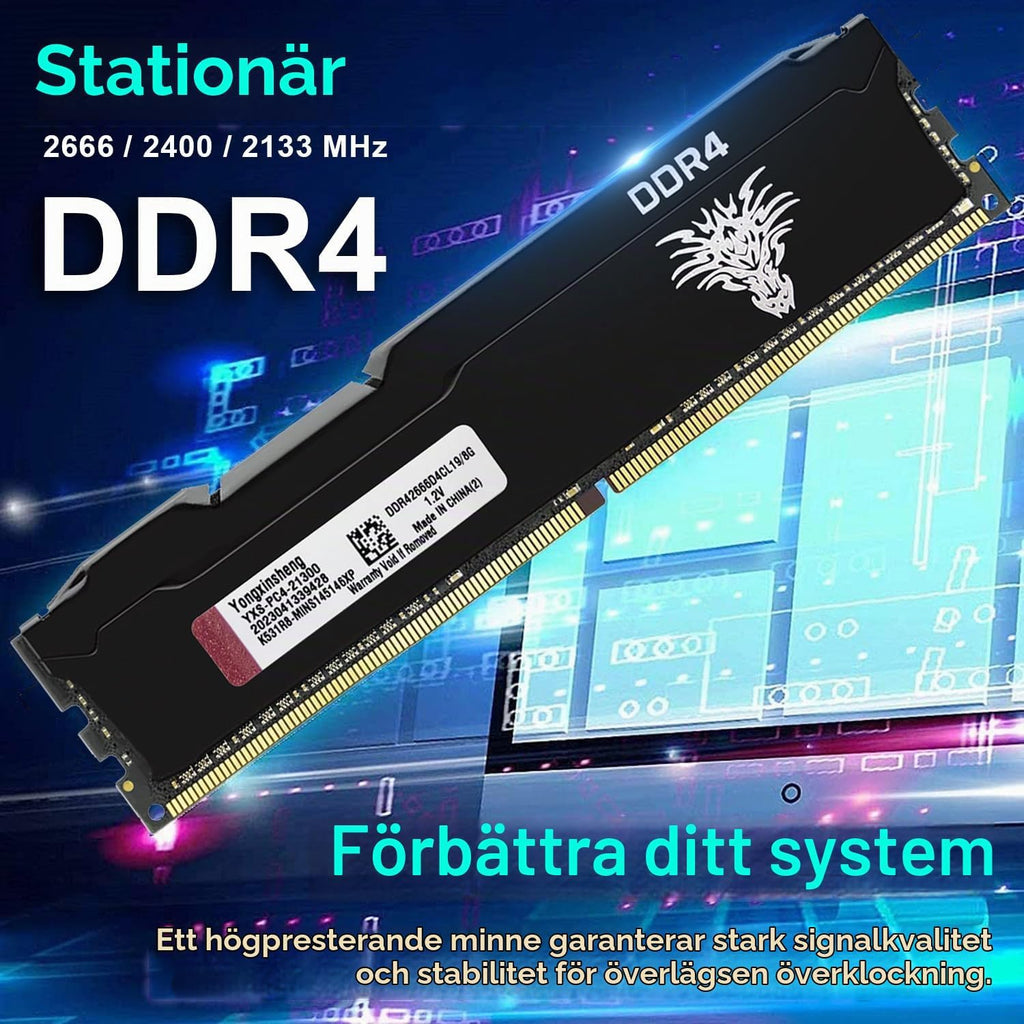 DDR4 2666 MHz 8 GB skrivbord RAM PC4-21300 UDIMM icke-ECC obuffrad 1,2 V 288-stifts CL19 PC datorminne uppgraderingsmodul kit (svart)