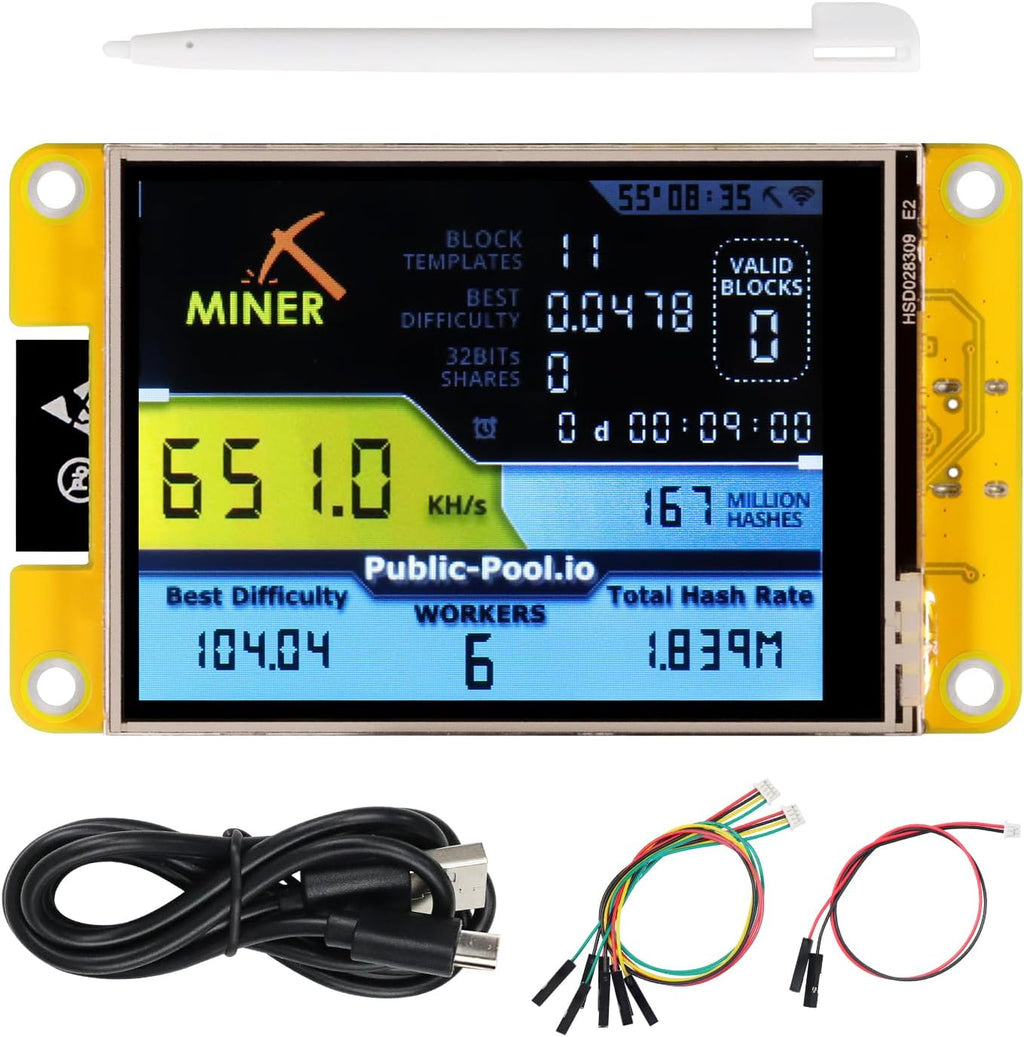 Freenove Bitcoin Miner Solo Lottery Miner, ESP32 CYD 2.8" Touch Display 240x320 Pixel TN Screen ST7789 Driver, Dual-core 32-bit 240 MHz Microcontroller WiFi+BT Programmable, Code Tutorial