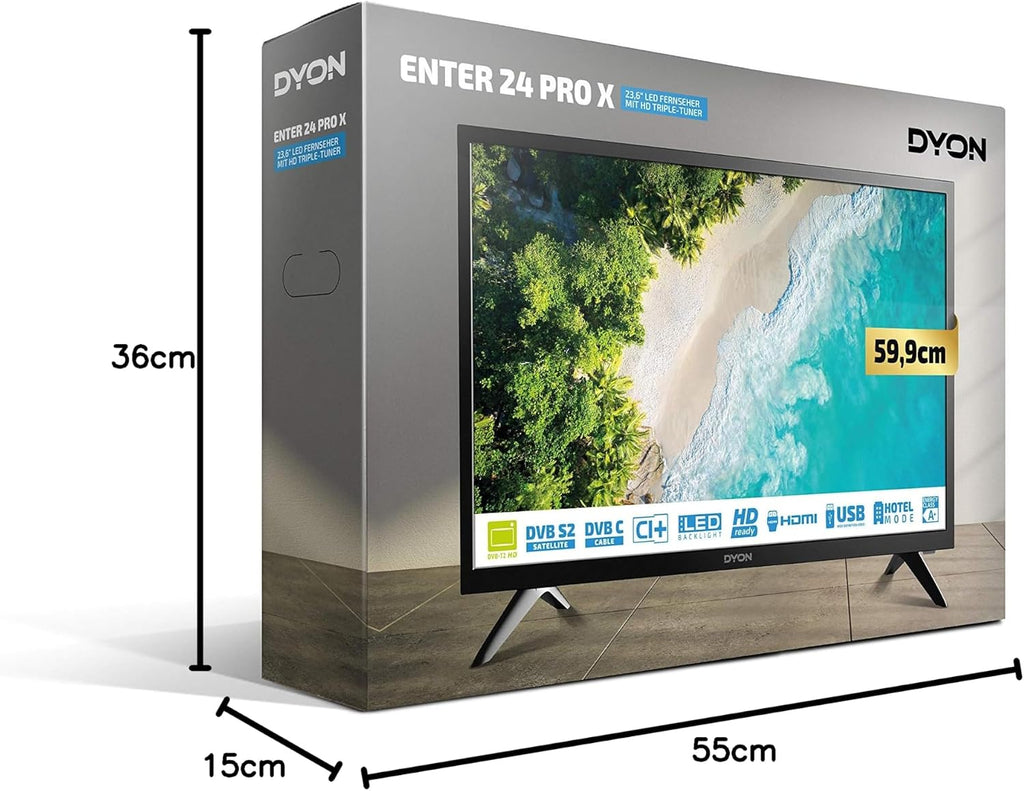 DYON Smart 40 VX-2 Full HD-TV, trippel HD-mottagare (DVB-C/-S2/-T2), App Store, Prime Video, Netflix, YouTube, DAZN, Disney+, svart