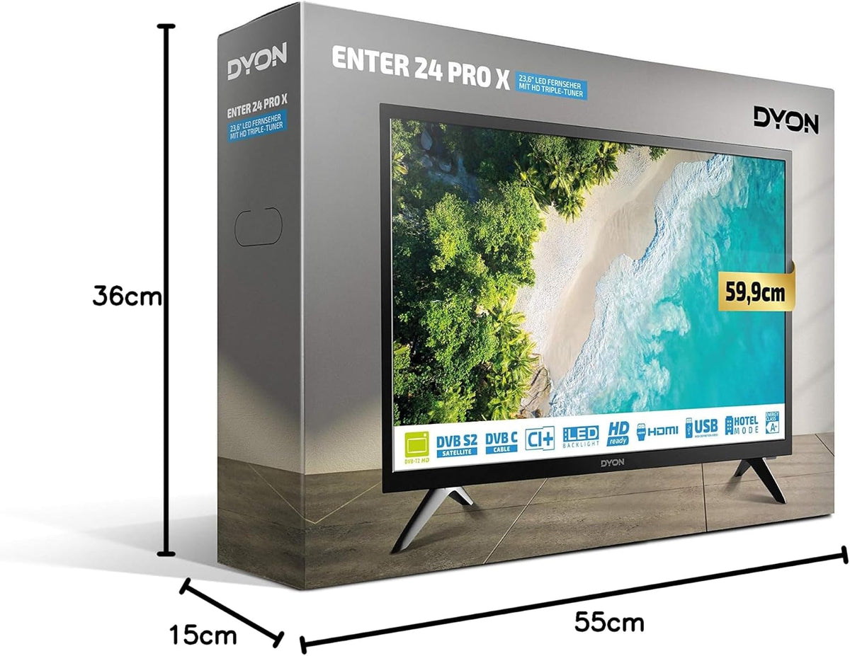 DYON Smart 40 VX-2 Full HD-TV, trippel HD-mottagare (DVB-C/-S2/-T2), App Store, Prime Video, Netflix, YouTube, DAZN, Disney+, svart