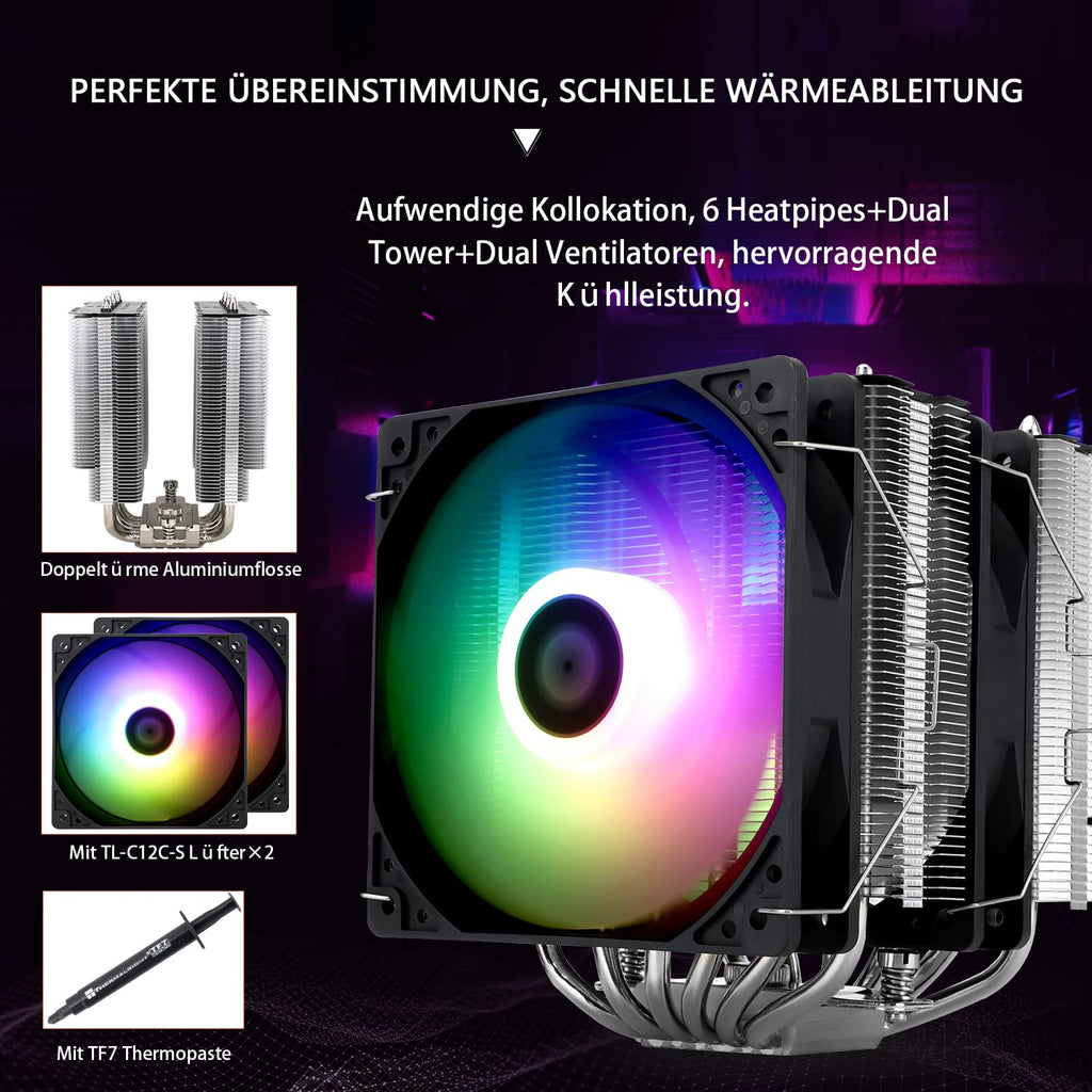 Thermalright Peerless Assassin 120 SE ARGB CPU-luftkylare, CPU-kylare med 6 värmerör, dubbla 120 mm TL-C12C-S PWM-fläktar, kylarskydd i aluminium, AGHP, för AMD AM4/AM5 och Intel 1700/1150/1151/1200