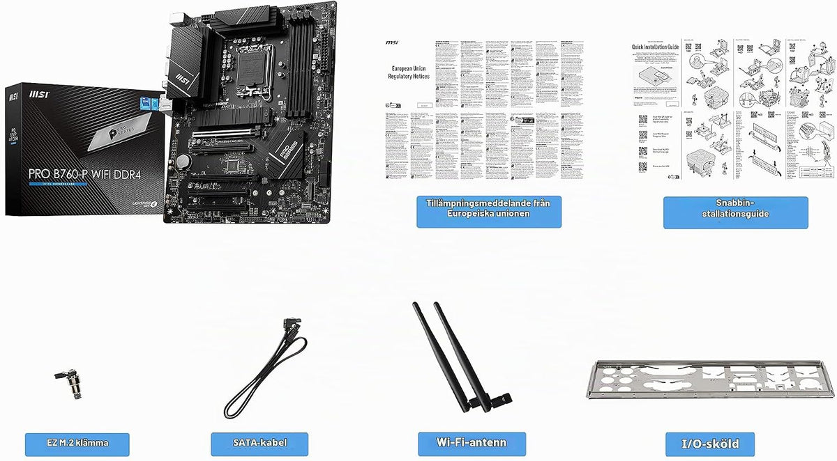 MSI PRO B760-P WiFi DDR4 ProSeries moderkort (stöder Intel-processorer av 12. /13. generationen, LGA 1700, DDR4, PCIe 4.0, M.2, 2,5 Gbit/s LAN, USB 3.2 Gen2, Wi-Fi 6E, ATX)
