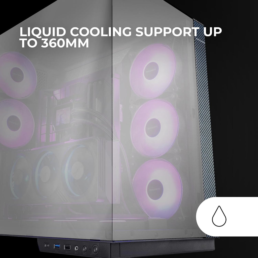 Mars Gaming MC-NOVA, Custom XXL E-ATX Gaming Tower, flyg- och rymdfartsaluminium, helt dubbelfönster härdat glas, Dual Chamber Construction, USB-C