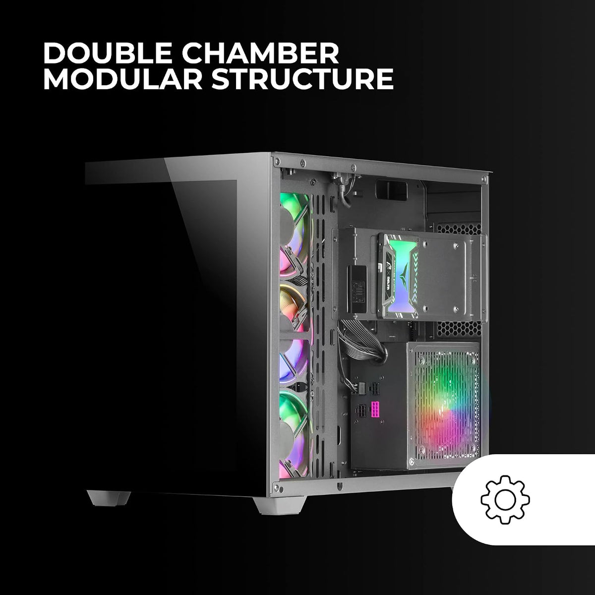 Mars Gaming MC-S1 svart, kompakt Micro-ATX Gaming PC-hölje, ARGB belysning 12 lägen, FRGB-fläkt, Full Side Window, MCS1