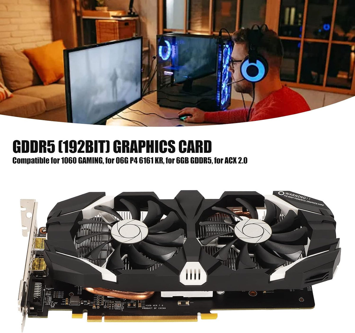 1060 GDDR5 Dual Fan Desktop PC Grafikkort 4K HDR 8008MHz för 1060 6GB, 1060 5GB, 1060 3GBGTX 1060 6GB, 1060 5GB, 1060 3GB.(6 GB)