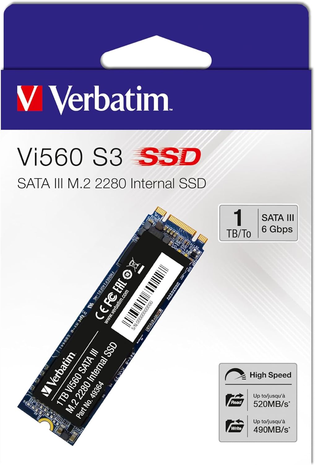 Verbatim Vi560 S3 SSD, intern SSD-enhet med 1 TB datalagring, Solid State Drive med SATA III M.2 2280 och 3D NAND-teknik, svart, perfekt för bärbar dator och Ultrabook
