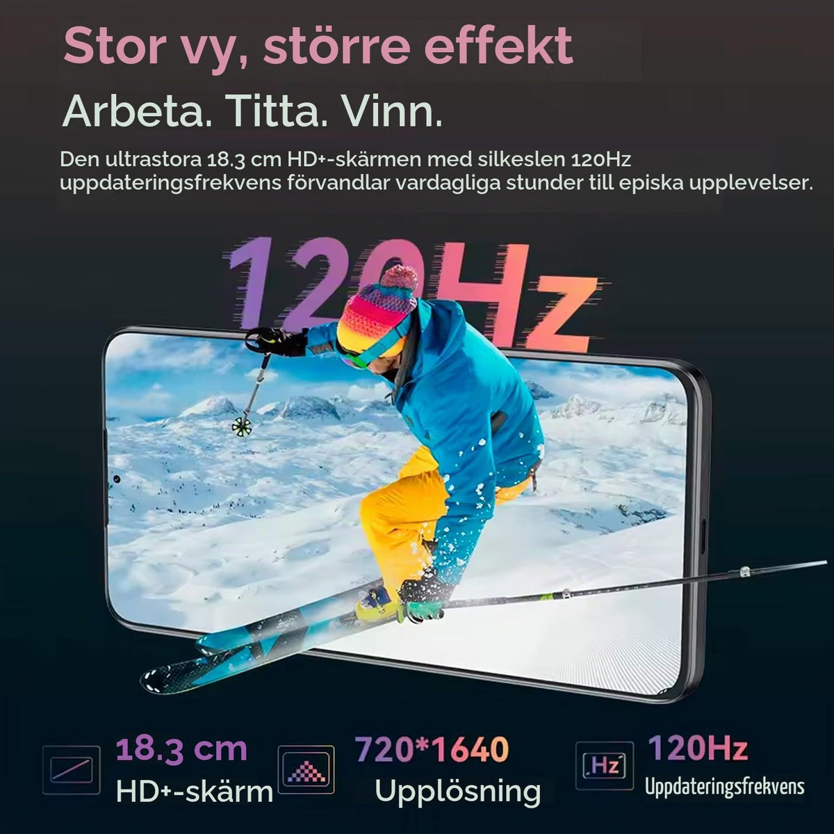 Note 60 - Smartphone 4G 7.2" HD+ 120Hz, 16GB RAM (6GB+10GB Exp.), 128GB ROM, 48MP Kamera, 7000mAh Batteri, Android 15, Unisoc T615, Svart