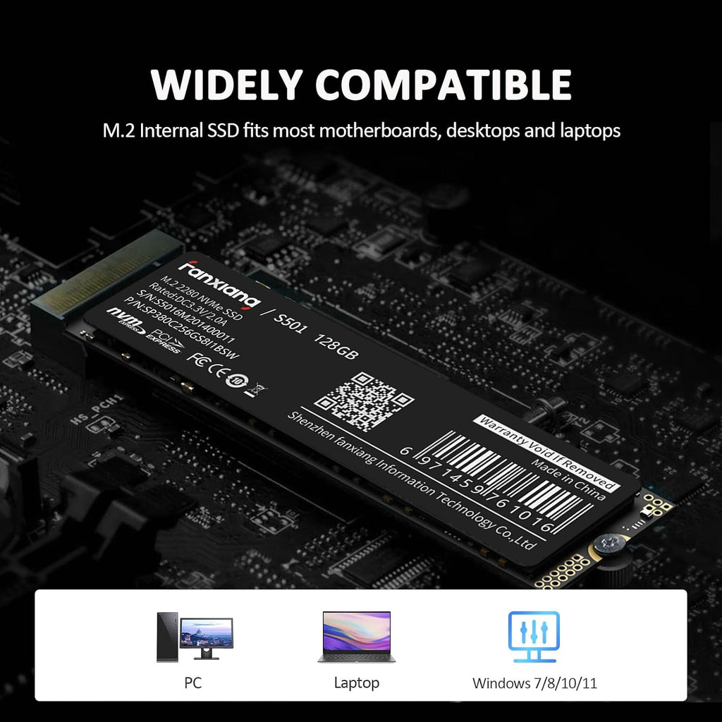 fanxiang M.2 SSD 128 GB, PCIe Gen3.0 x4 2280, upp till 1200 MB/s läsning, 128 GB NVMe SSD med grafen termisk pasta, bärbar dator och stationär dator, intern hårddisk