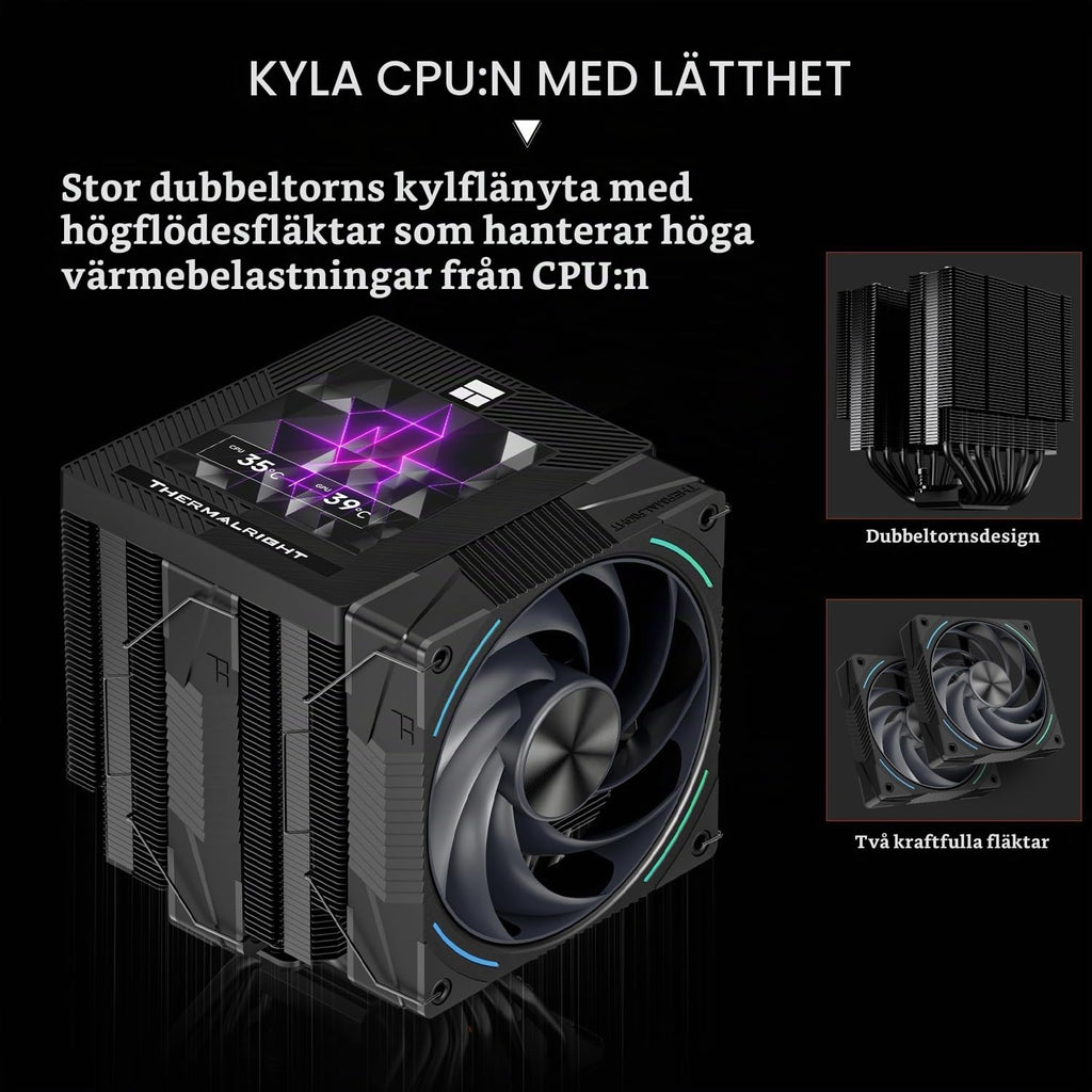 Thermalright Phantom Spirit 120 Vision EVO CPU-kylare, PC-kylflänskylare 7 värmerör, 3,95 tums magnetisk skärm med 480 x 480-upplösning, för AM4/AM5 och Intel LGA1700/1851/115 x