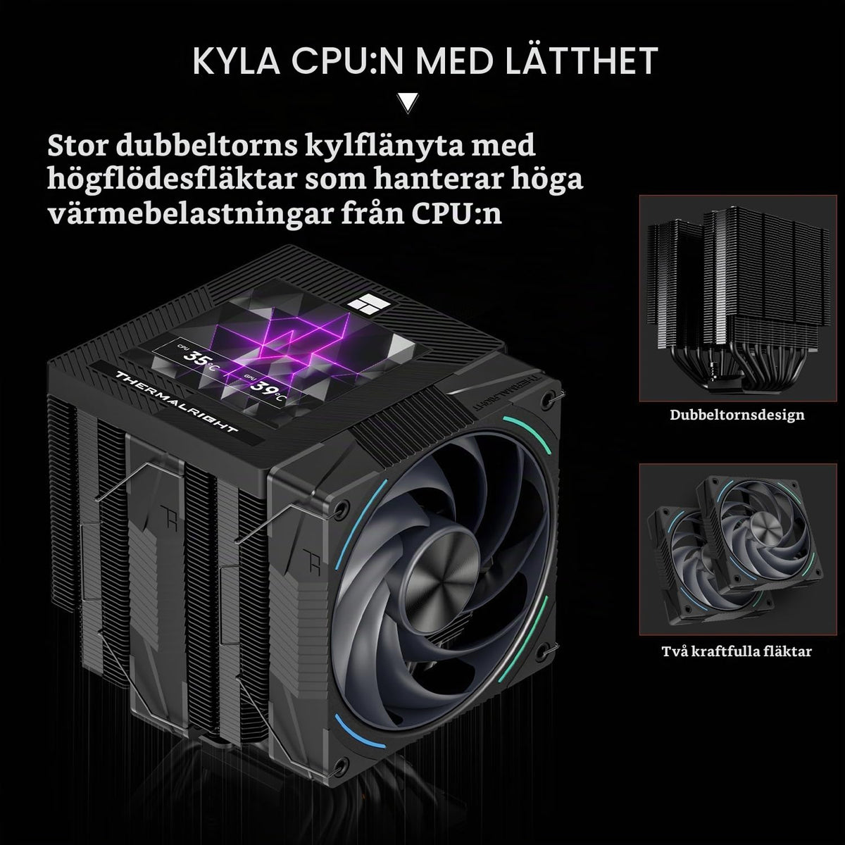 Thermalright Phantom Spirit 120 Vision EVO CPU-kylare, PC-kylflänskylare 7 värmerör, 3,95 tums magnetisk skärm med 480 x 480-upplösning, för AM4/AM5 och Intel LGA1700/1851/115 x